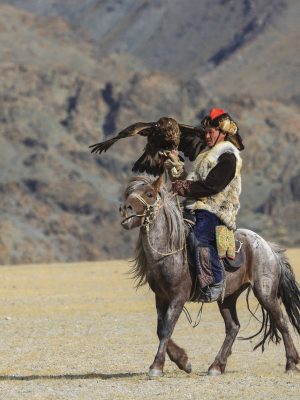 Golden Eagle festival. Sagsai village Horse rider. Bayan Ölgii - Altai Mountains, Mongolia